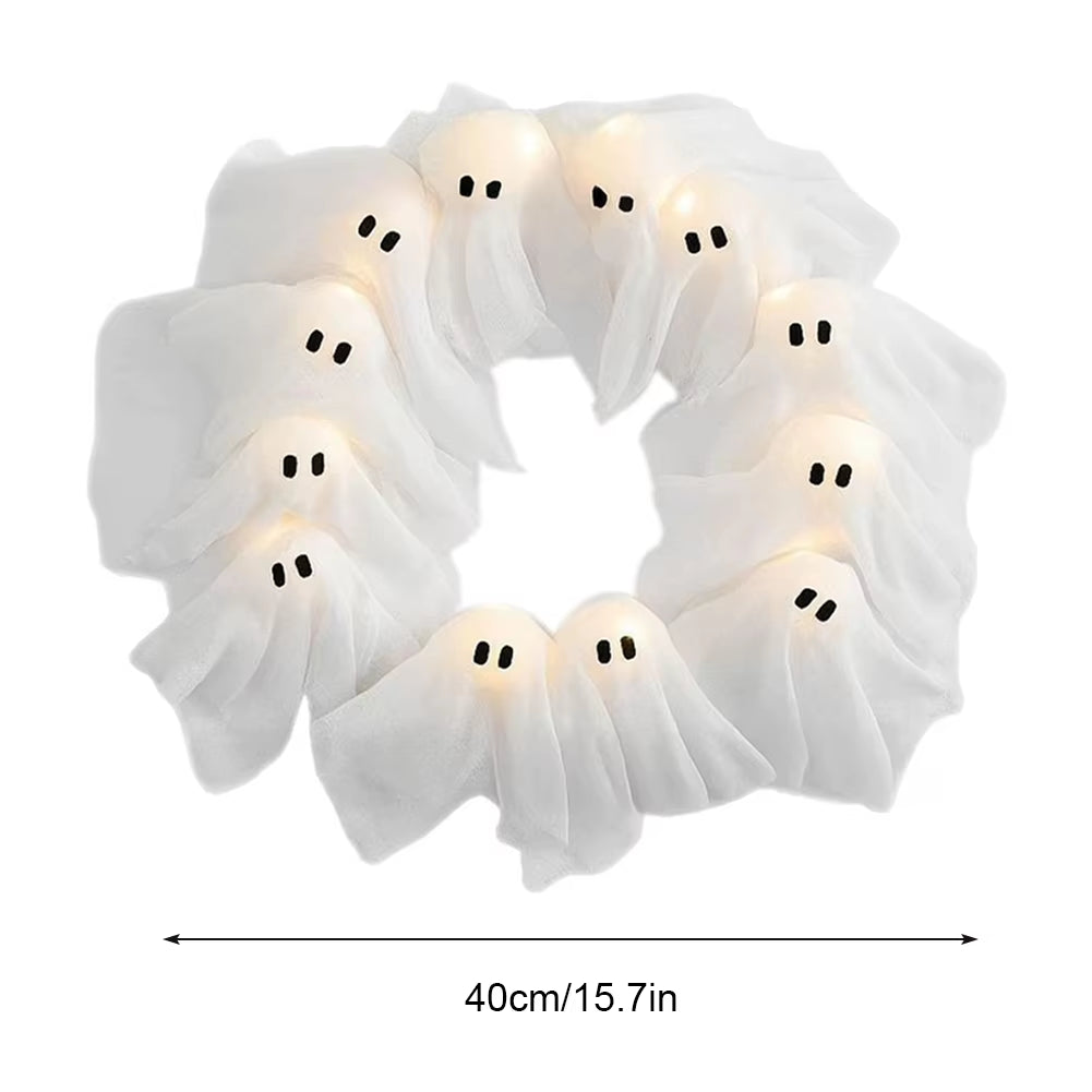 Elegant Halloween Outdoor Wall Decor for a Haunted Entrance- 2025 LED Glow-in-the-Dark Ghost Wreath 