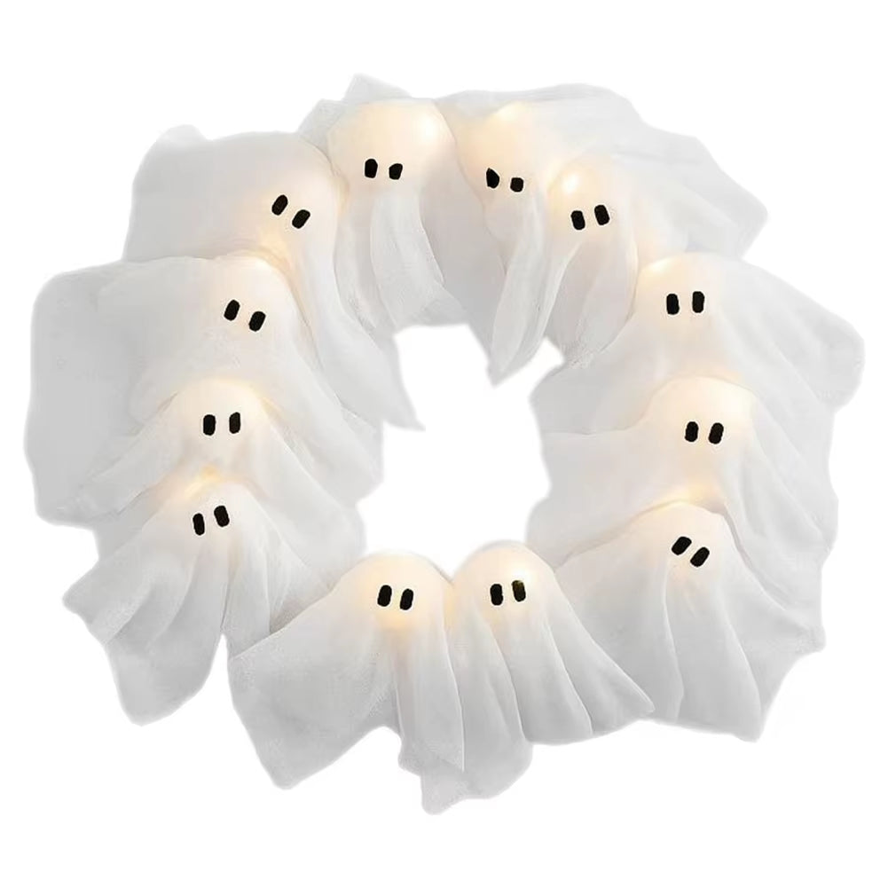 Elegant Halloween Outdoor Wall Decor for a Haunted Entrance- 2025 LED Glow-in-the-Dark Ghost Wreath 